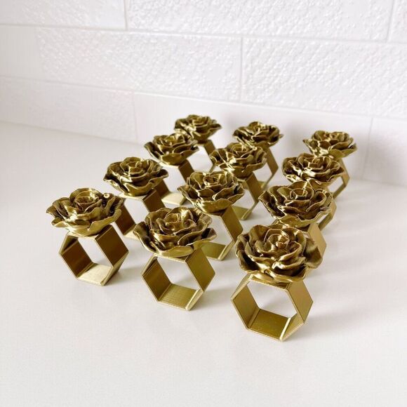 Elegant Rose Napkin Rings – Antique Gold Handmade - Wedding Party Event Planner - Picture 13 of 13